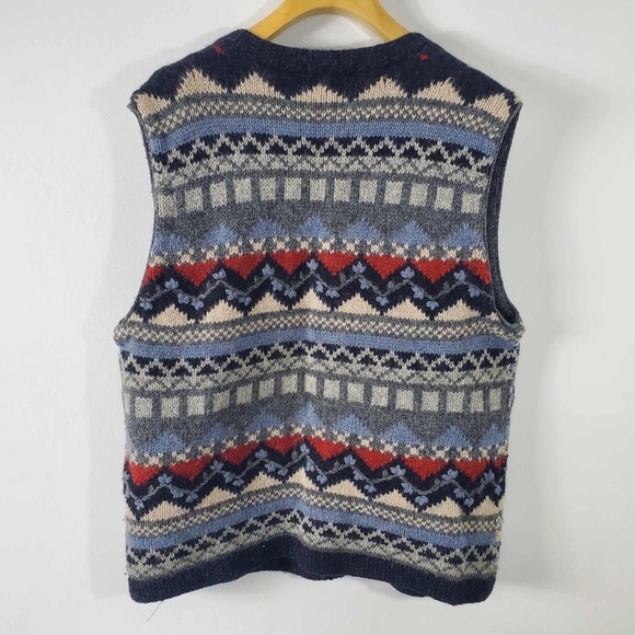 Point Zero Vintage 90s Hand Knit 100%Wool Sleeveles Cardigan Sweater Vest Womens - Picture 3 of 6